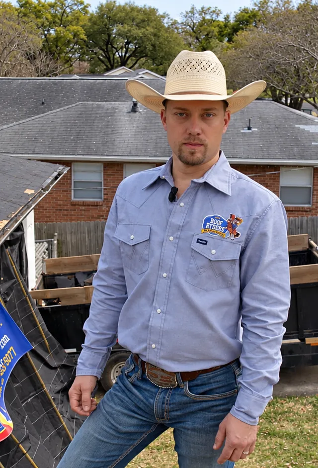 Justin Schlichter, founder and owner of Roof Ryders, on a roofing job site in East Texas